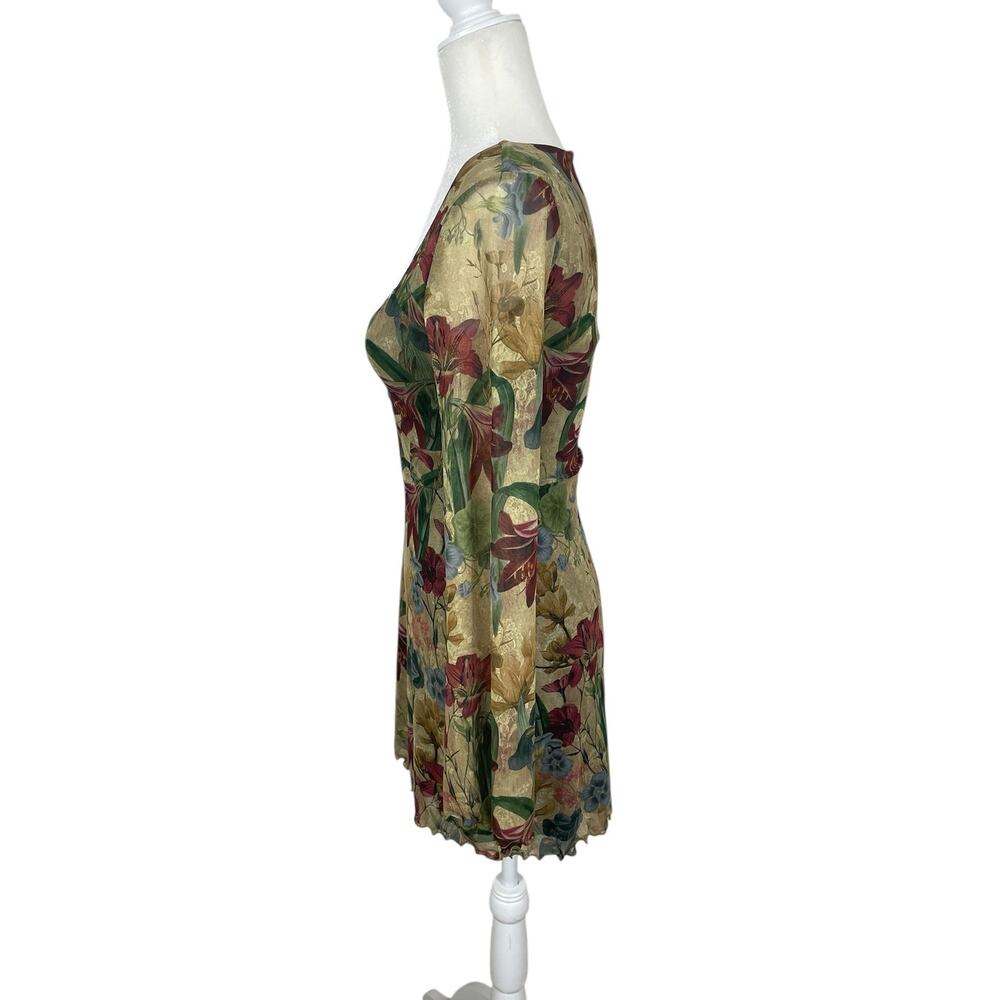 Pretty Little Thing Floral Mesh Mini Shift Dress Neutral Sz 4 Whimsy Fairy Y2K - Picture 4 of 12